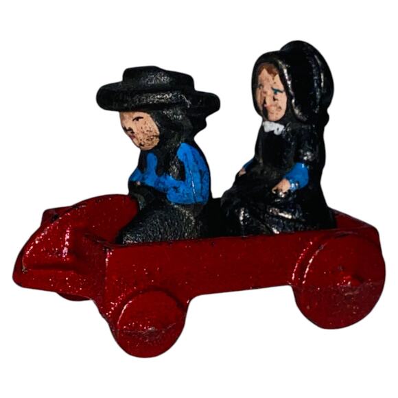 Vintage Cast Iron Blue Amish Boy Girl Red Wagon 1997 John Wright Figurines  A926 - Picture 4 of 10